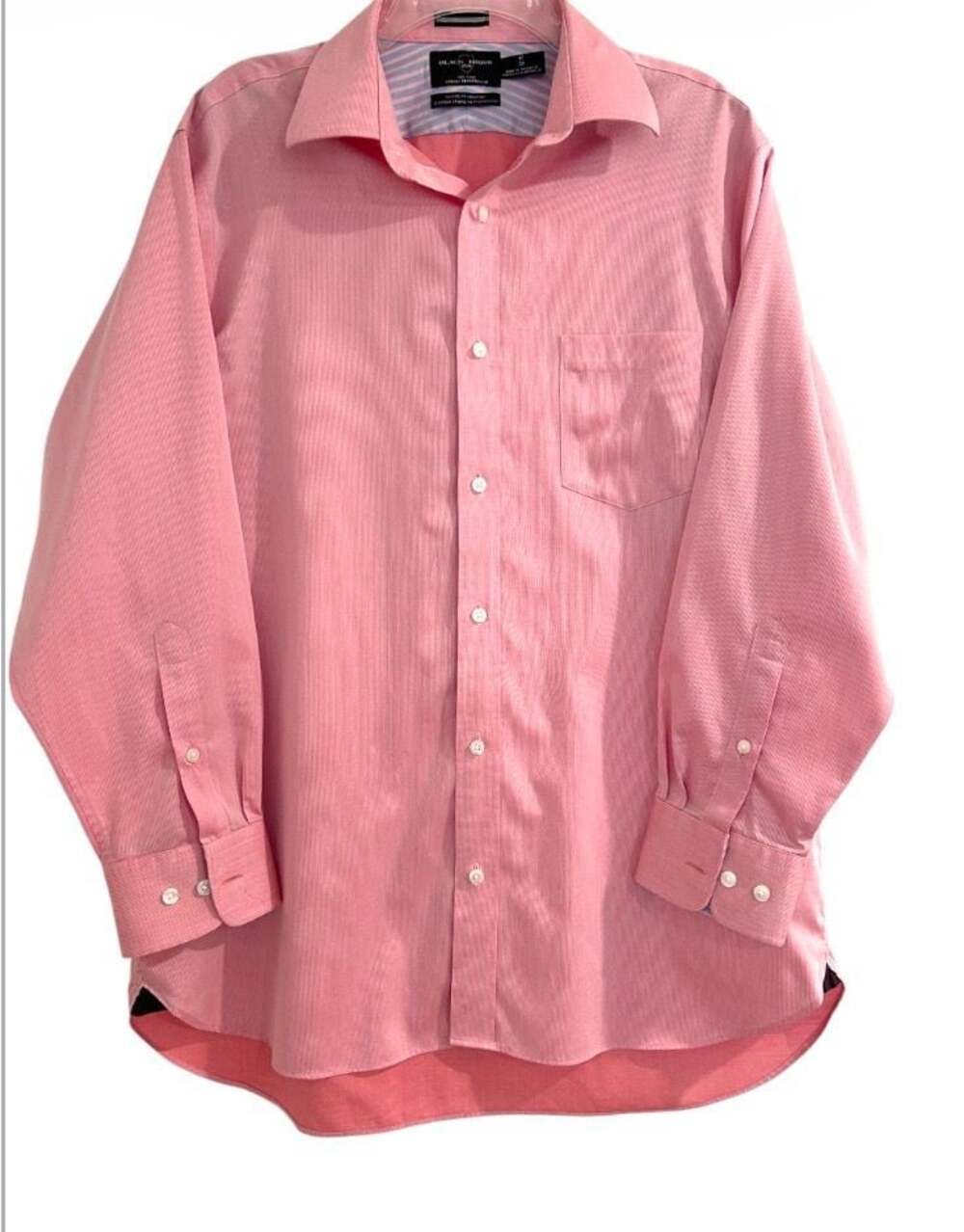 Black Brown 1826 Men’s Peach Non-Iron Dress Shirt blue Stripe Contrast Cuff 17 3